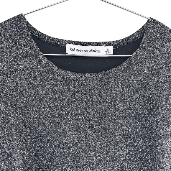 REBECCA MINKOFF‎ Shimmer Metallic Tank Top • Large • silver, black - Picture 2 of 8